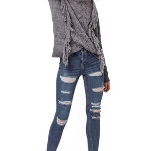 TopShop denim Moto Jamie distressed skinny mid rise jeans 26
